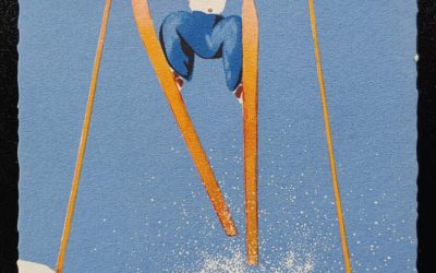 E. Martin Unused Merry Christmas and Happy New Year Skier Postcard