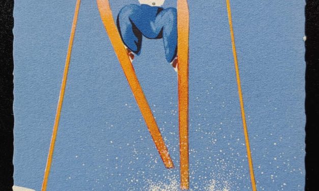 E. Martin Unused Merry Christmas and Happy New Year Skier Postcard
