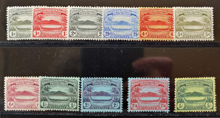 Solomon Islands #8-18 F/VF Mint 1908/11 War Canoe Set US$272 (11)