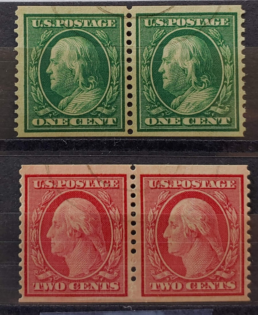 U.S.A. #352-353 F/VF Used 1909 1c & 2c Coil Pair duo US$1250 (4)