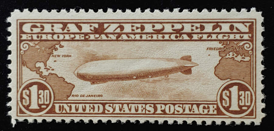 U.S.A. #C14 F/VF Mint 1930 $1.30 Zeppelin, natural gum bends US$360