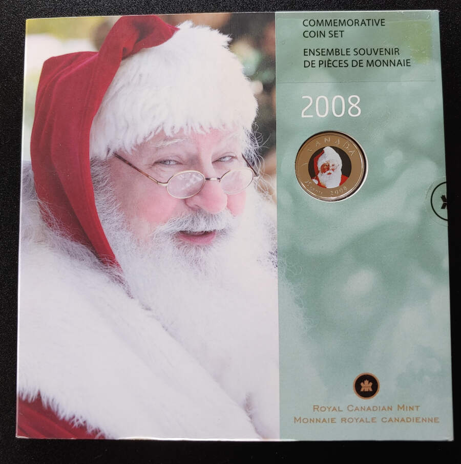 Canada BU 2008 Santa Claus coloured 25c in 7-coin Holiday Set