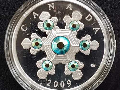 Canada Proof 2009 pure Silver Blue Crystal Snowflake