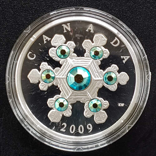 Canada Proof 2009 pure Silver Blue Crystal Snowflake $20