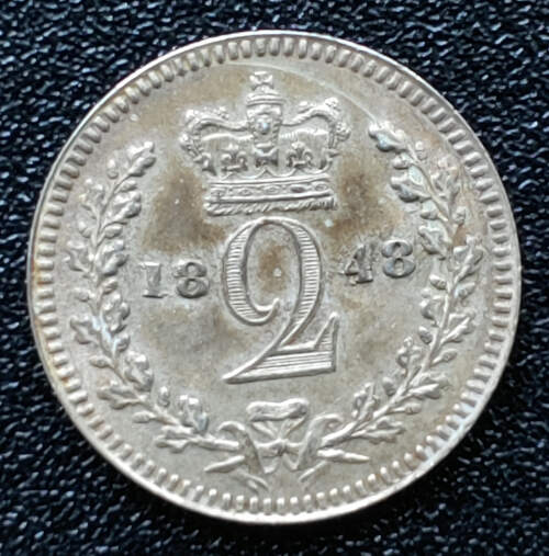 G.B. Unc 1848 Queen Victoria Maundy Silver 2 Pence US$60+