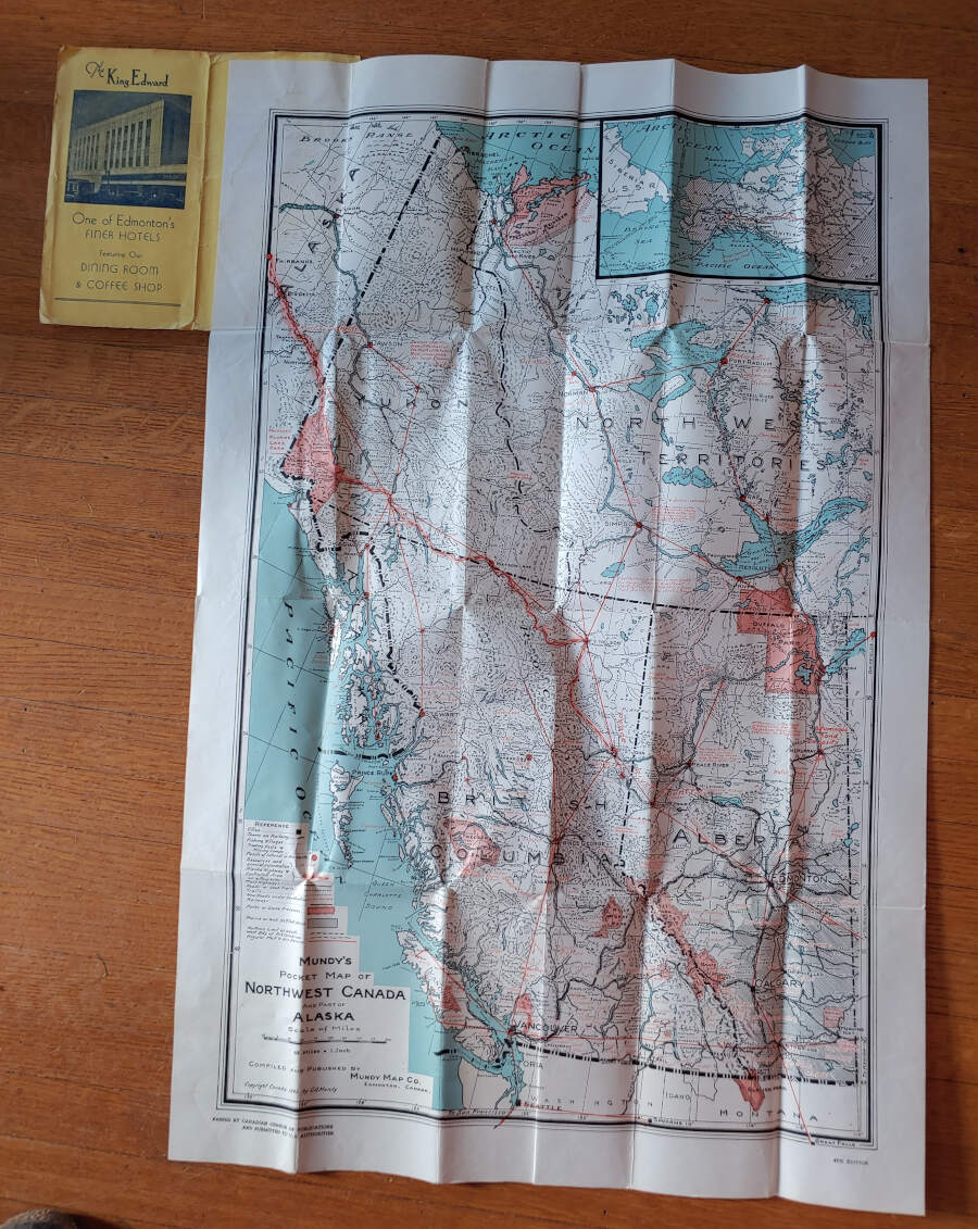 Mundy's 1943 colour Map of Alaska Highway & Western Canada