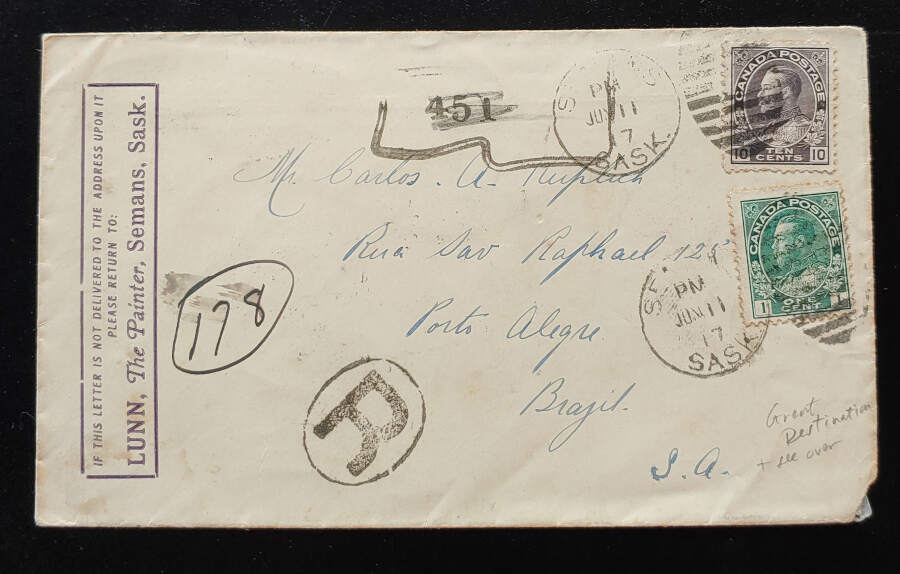 Canada #104, 116 11 Jun 1917 11c Registered Cover to Brazil (2)