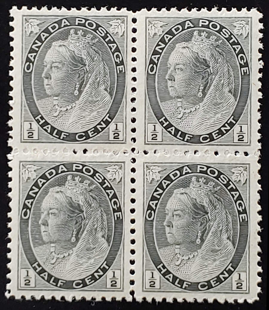 Canada #74i VFNH 1898 1/2c QV Numeral Block $360 (4)