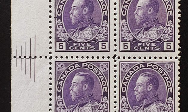 Canada #112v Fine Mint 2 NH 5c Admiral Pyramid Guide Block
