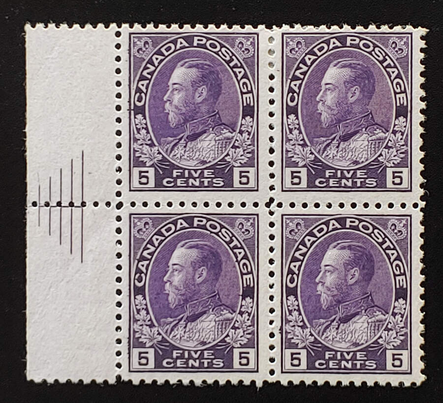 Canada #112v Fine Mint 2 NH 5c Admiral Pyramid Guide Block $900
