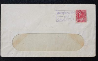 Aeroplane Mail Service #109 9 Jul 1918 3c Calgary Stinson Flight Cover
