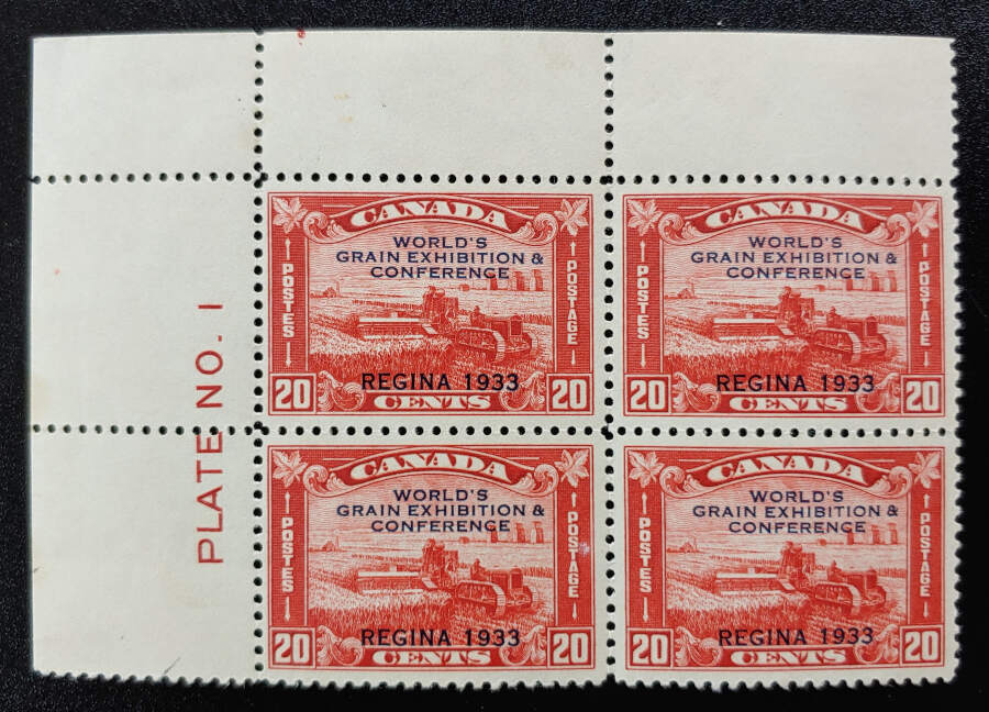 Canada #203 Fine+ three Never Hinged Mint 1933 20c UL Plate 1 Block