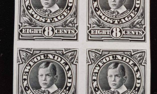 Newfoundland #110P VF 1911 8c Black Plate Proof Block on india (4)