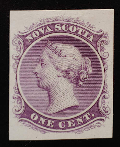 Nova Scotia #8TCx VF 1860/63 1c Dark Violet Plate Proof $120