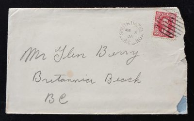 South Hazelton, B.C. 3 Jun 1938 3c Cover and interesting contents