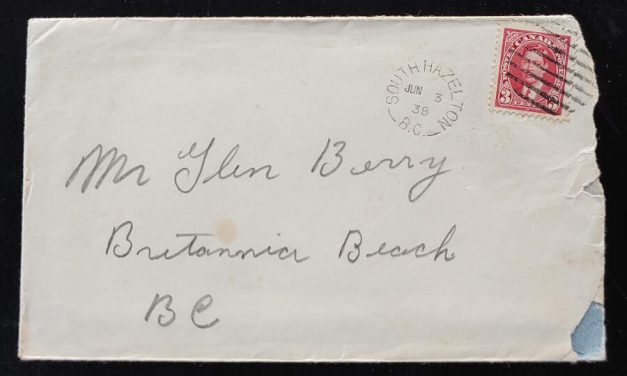 South Hazelton, B.C. 3 Jun 1938 3c Cover and interesting contents