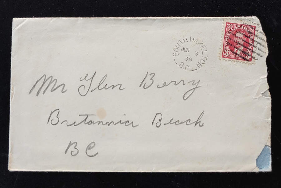 South Hazelton, B.C. 3 Jun 1938 3c Cover & interesting contents