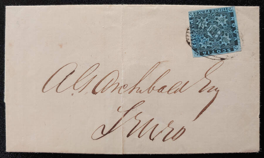 Nova Scotia #3 9 Jan 1855 Tatamagouche/Truro FLS w/ b/s $500