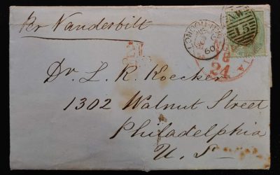 G.B. #28a 6 Nov 1860 1/- Transatlantic FLS to Philadelphia