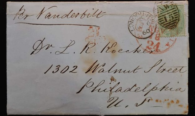 G.B. #28a 6 Nov 1860 1/- Transatlantic FLS to Philadelphia