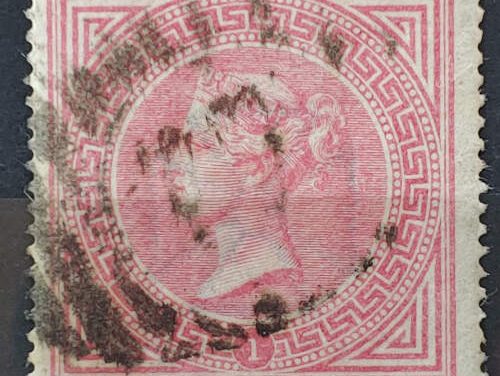 G.B. #57 Fine+ Used 1867 5/- Rose Plate 1