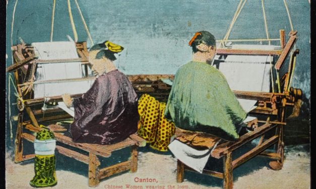 Hong Kong 5 Jul 1916 4c Canton, Women Weaving Postcard to Cda