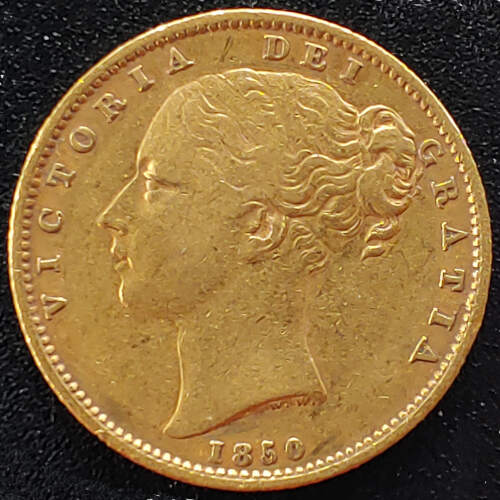 G.B. VF+ 1850 Queen Victoria Shield Type Gold Sovereign .2355oz