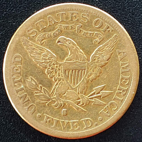 U.S./Colonial Cda VF+ 1886S Coronet Gold $5 Half Eagle .24187oz