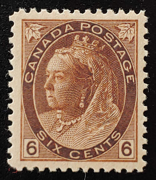 Canada #80 VF Mint lightly hinged 1898 6c QV Numeral $300