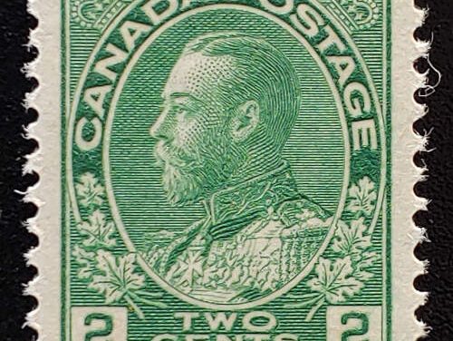 Canada #107iv F/VF Never Hinged 2c Yellow Green Dry Printing