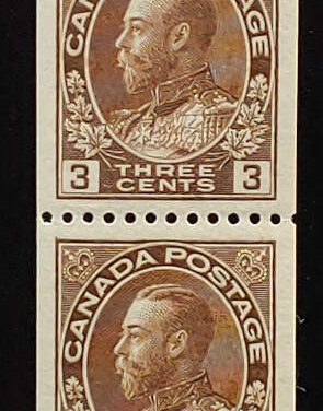 Canada #134 VFNH 1921 3c Admiral Coil Strip ex Goodhelpsen