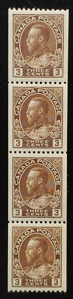 Canada #134 VFNH 1921 3c Admiral Coil Strip ex Goodhelpsen $200