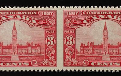 Canada #143b VFNH 1927 3c Parliament Perf by Imperf Pair