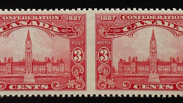 Canada #143b VFNH 1927 3c Parliament Perf by Imperf Pair