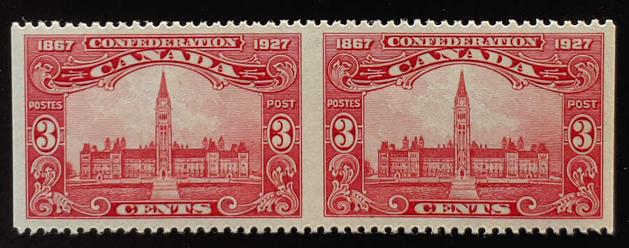 Canada #143b VFNH 1927 3c Parliament Perf by Imperf Pair $240