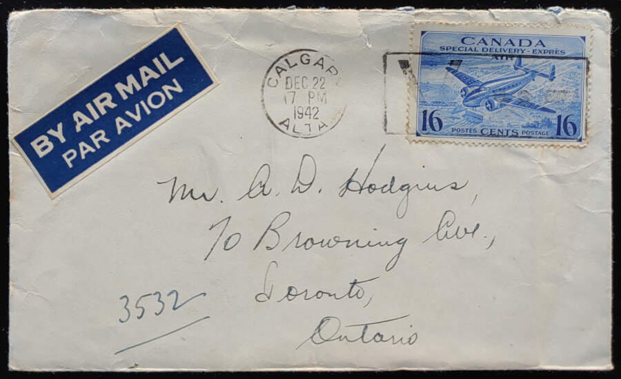 Canada #CE1 22 Dec 1942 16c Special Delivery Cover w/ contents