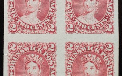 New Brunswick #7TC VF 1860 2c Rose Plate Proof Block (4)