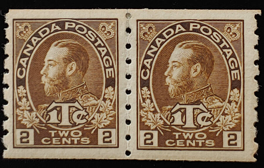 Canada #MR7aiii F/VF Mint 1916 War Tac Coil Pair $375