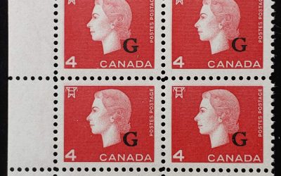 Canada #O48i VFNH LR 1963 4c Blunt G Variety in Block (4)