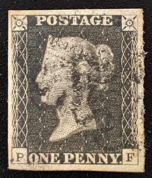 G.B. #1 VF Used 18409 1d Black position P-F Plate 10 US$950