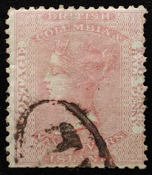 British Columbia #2 Fine Used 1860 2.5d Dull Rose, sht pfs $350