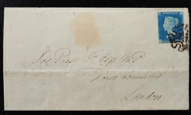 G.B. #2 17 Feb 1841 2d Blue Plate 2 lg part FLS ex Wellburn