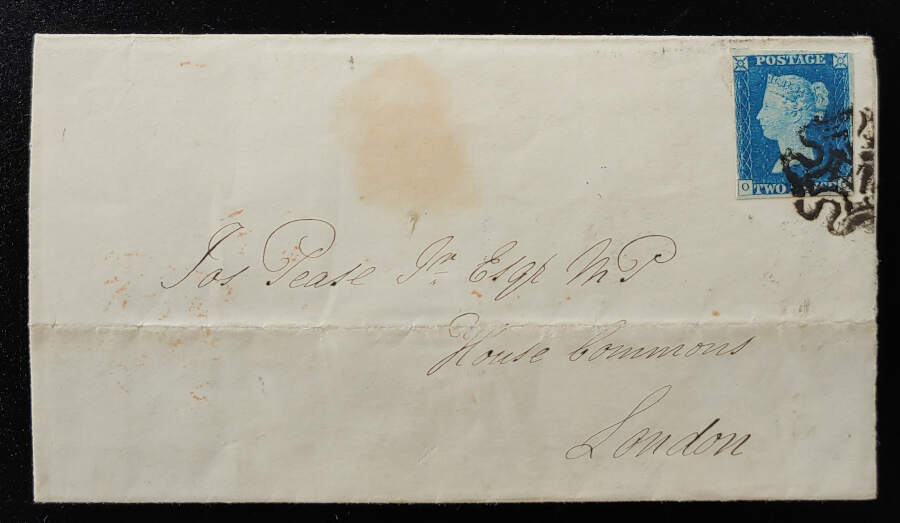 G.B. #2 17 Feb 1841 2d Blue Plate 2 lg part FLS ex Wellburn US$2475