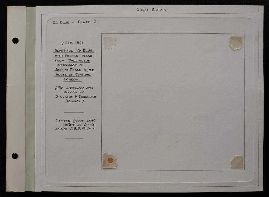 G.B. #2 17 Feb 1841 2d Blue Plate 2 lg part FLS ex Wellburn US$2475