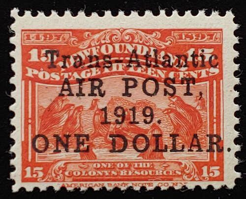 Newfoundland #C2 Fine Never Hinged 1919 $1 on 15c Airmail, gum mk