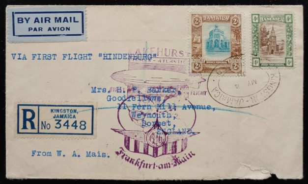 Jamaica 4 May 1936 Registered Hindenburg Zeppelin Cover to U.K.