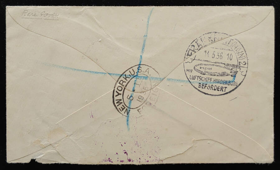Jamaica 4 May 1936 Registered Hindenburg Zeppelin Cover to U.K.