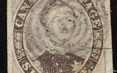 Canada #10 Fine+ Used 1857 6d Thick Paper, faults incl tear $4500
