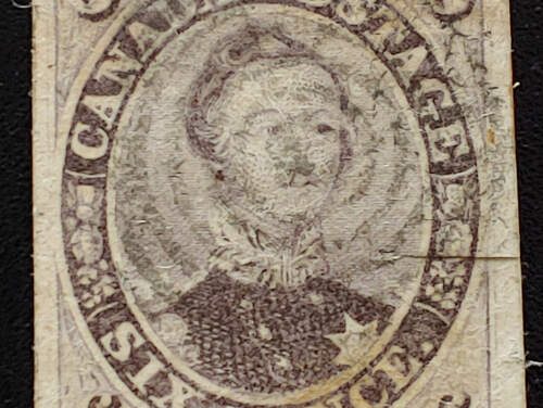 Canada #10 Fine+ Used 1857 6d Thick Paper, faults incl tear $4500
