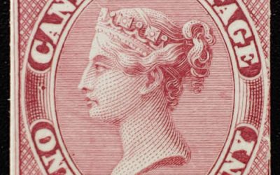 Canada #8TC Fine 1858 1c Deep Rose Trial Colour Plate Proof